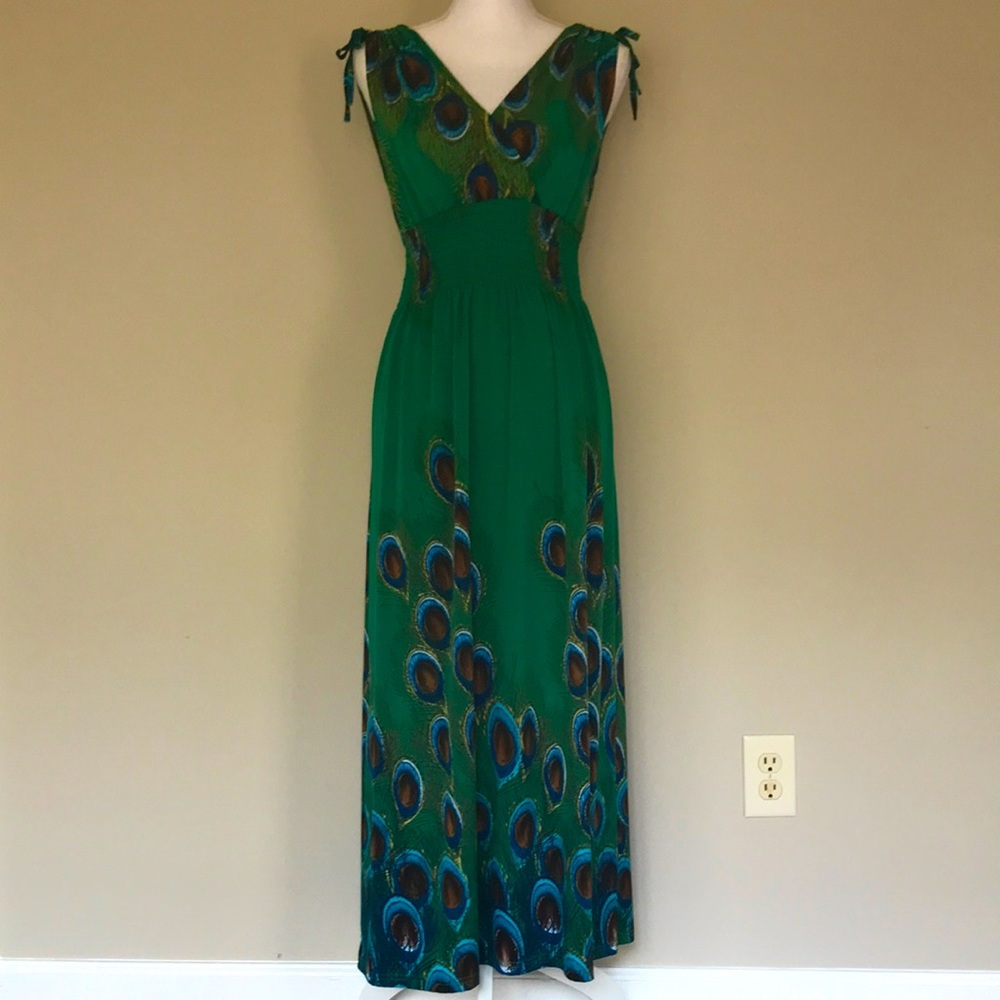 Peacock Blue/Green Maxi Dress